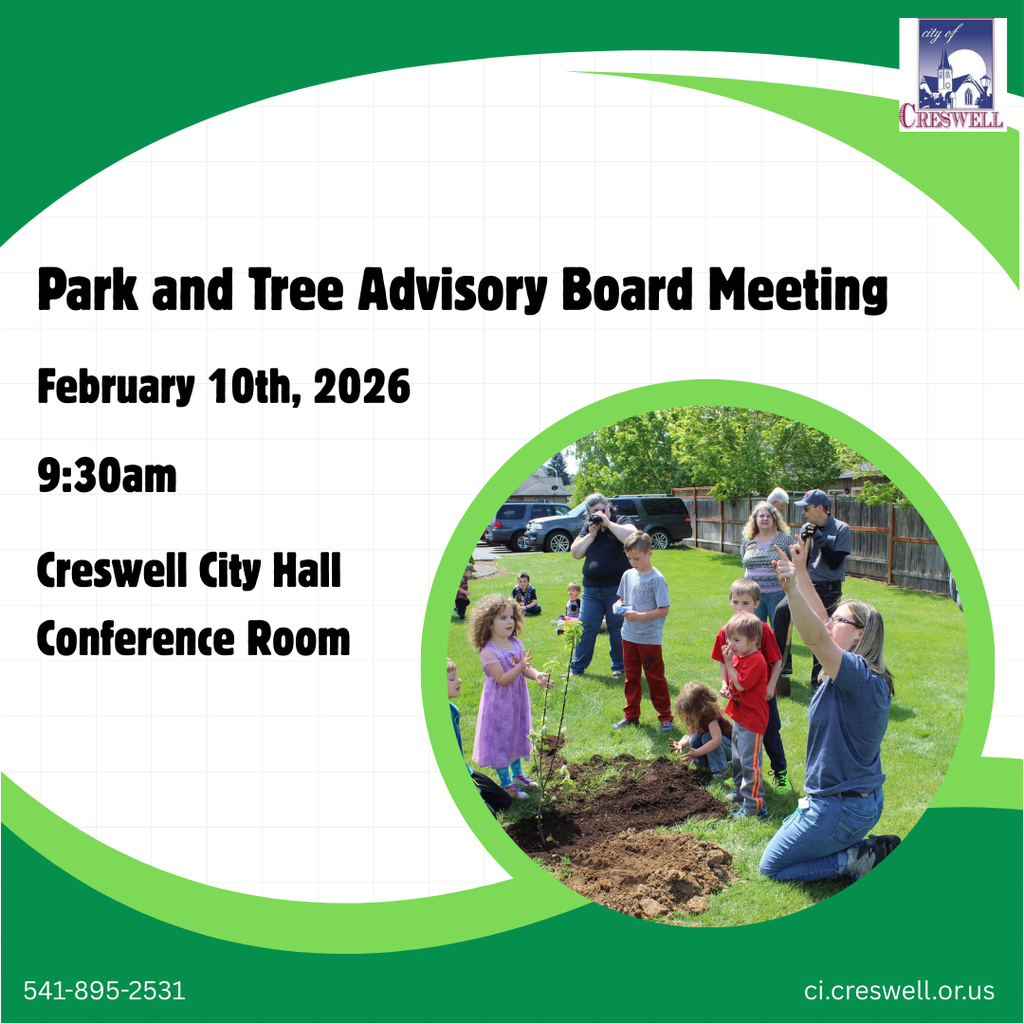 The City of Creswell Park and Tree Advisory Board will be holding their monthly meeting tomorrow at 9:30am in the Creswell City Hall Conference Room. Members of the public are welcome to attend.