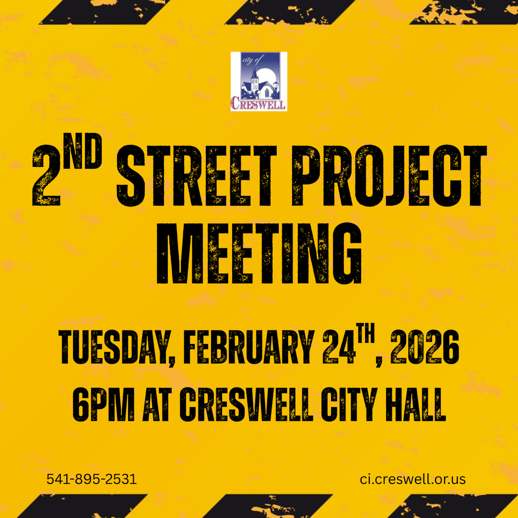 The City of Creswell will be kicking off the next two phases of construction on S 2nd street and will be holding a public meeting on February 24th. at 6pm. in Creswell City Hall Council Chambers. This meeting will give affected residents the opportunity to be brought up to speed on the next two phases of construction and ask questions on how their property will interface with the remaining project. The meeting will be live streamed on the official City of Creswell Facebook and YouTube channel.