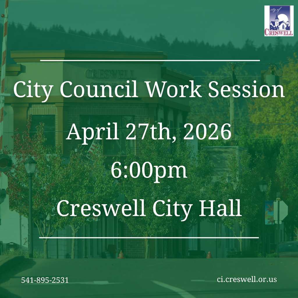 The Creswell City Council will be holding their monthly work session on Monday, April 27th, 2026, in the Council Chambers of Creswell City Hall. Members of the public are welcome to attend, and the meeting will be live streamed on Facebook and YouTube.