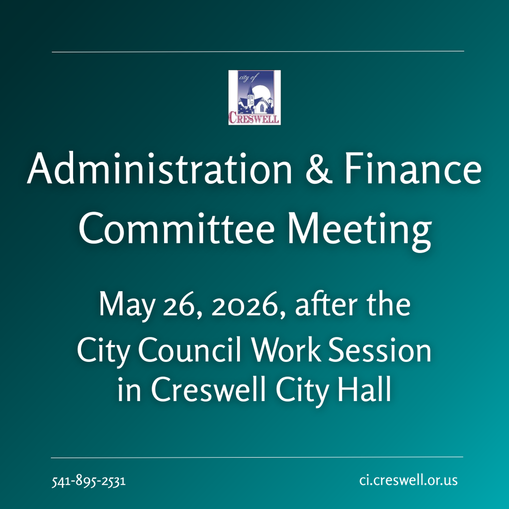 The City of Creswell Administration and Finance Committee will be meeting on May 26. 2026, directly after the City Council Work Session in Creswell City Hall. Members of the public are welcome to attend.