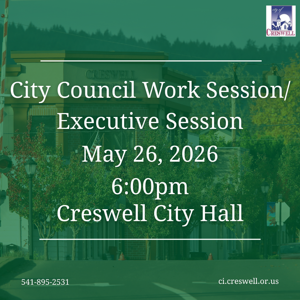 City Council Work Session/ Executive Session May 26, 2026 6:00pm Creswell City Hall