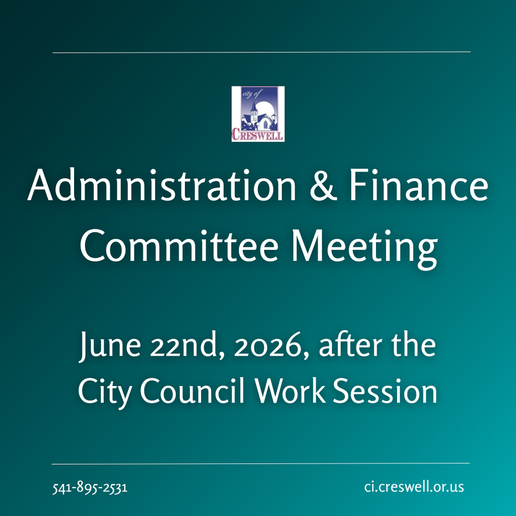 The City of Creswell Administration and Finance Committee will be meeting on Monday, June 22nd, 2026, in the City Hall Conference Room immediately following the City Council Work Session. Members of the public are welcome to attend.