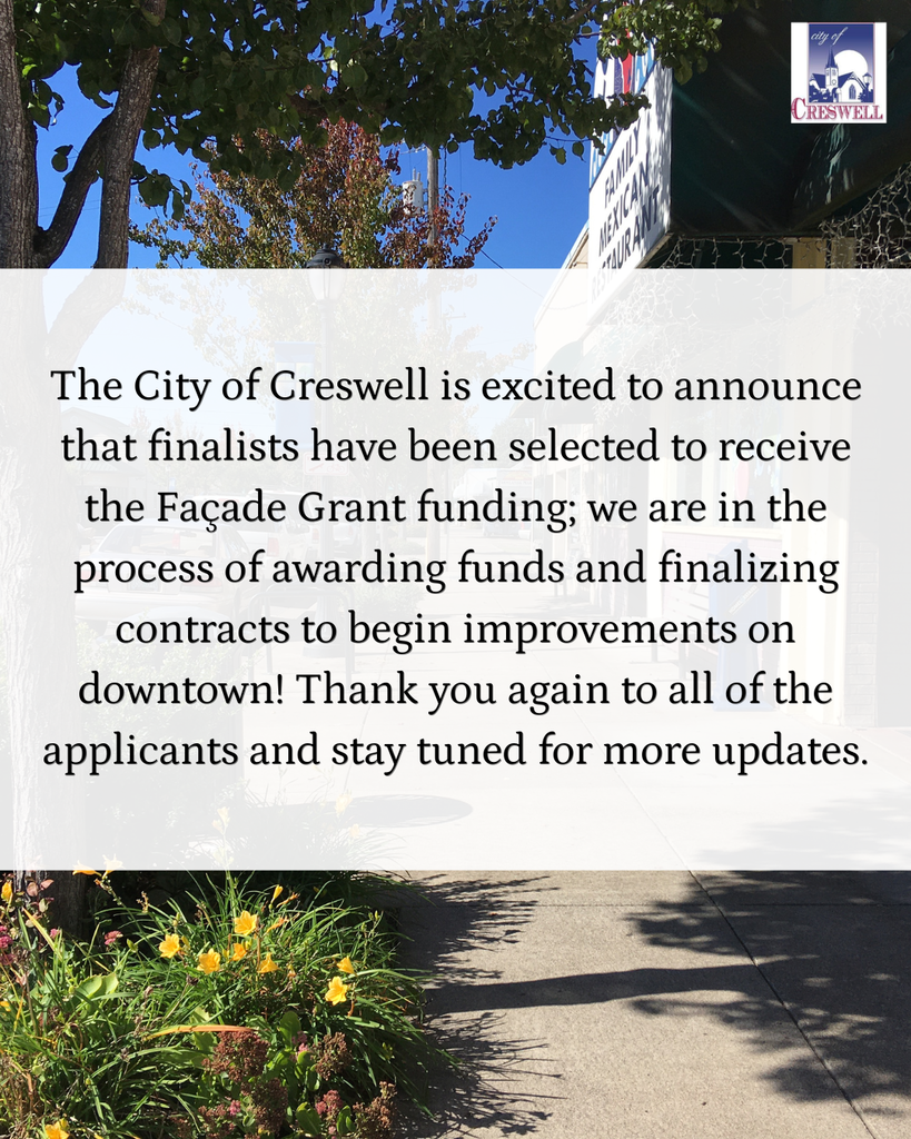 The City is excited to announce that finalist have been selected to receive the facade grant funding; we are in the process of awarding funds and finalizing contracts to begin improvements on downtown!, Thank you again to all of the applicants and stay tuned for more updates