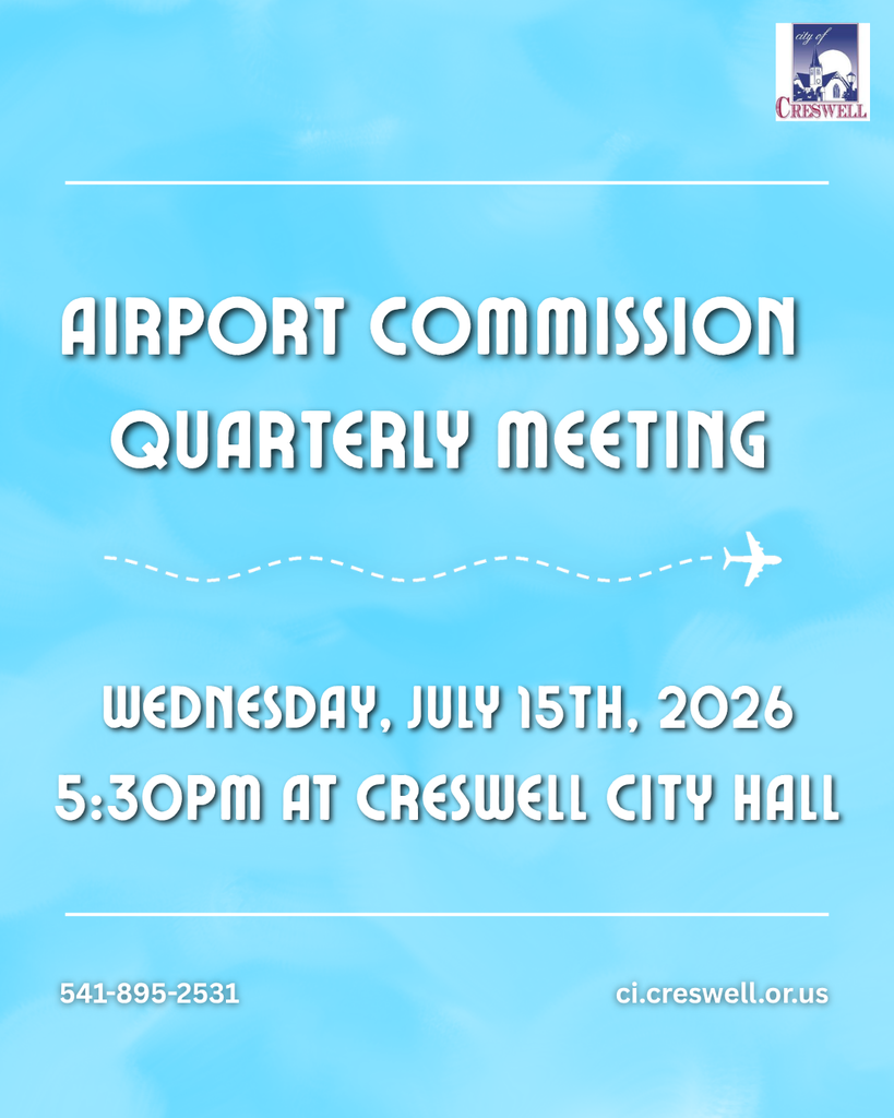 The Creswell Airport Commission will hold their Quarterly Meeting tonight at 5:30pm in the Creswell City Hall Conference Room. Members of the public are welcome to attend.