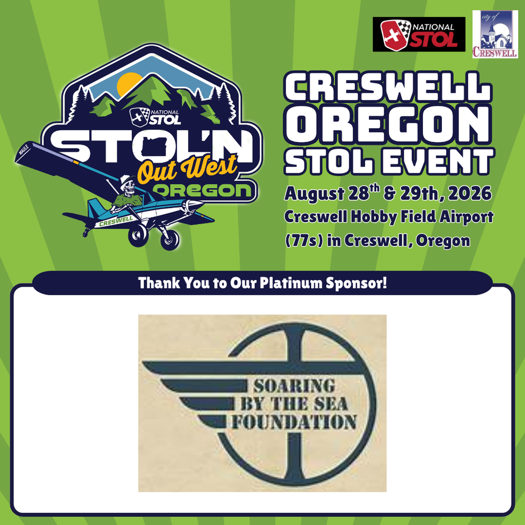 An image that features the Soaring by the Sea Foundation logo and text from the City of Creswell thanking them for being a Platinum Sponsor of the Creswell STOL event.