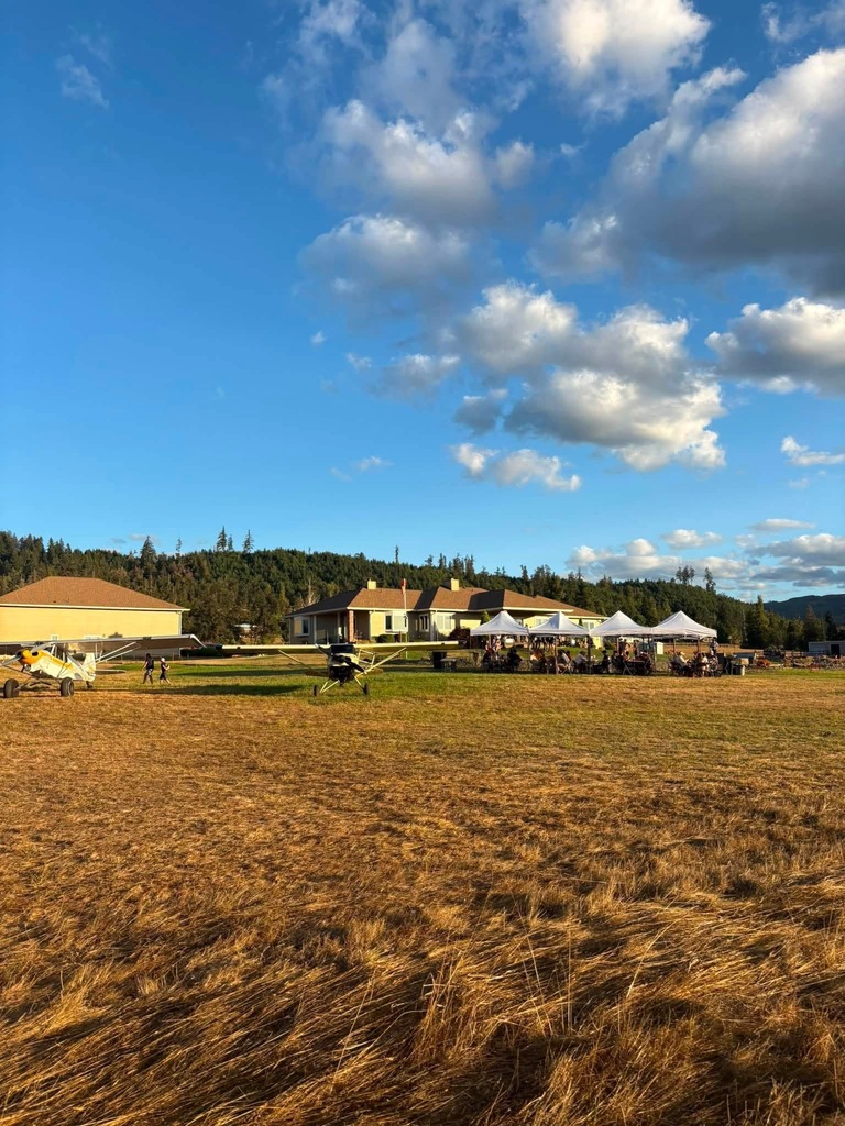 Image of multiple planes parked in the Creswell Hobby Field Airport grass as they await their turn during the Creswell STOL event.