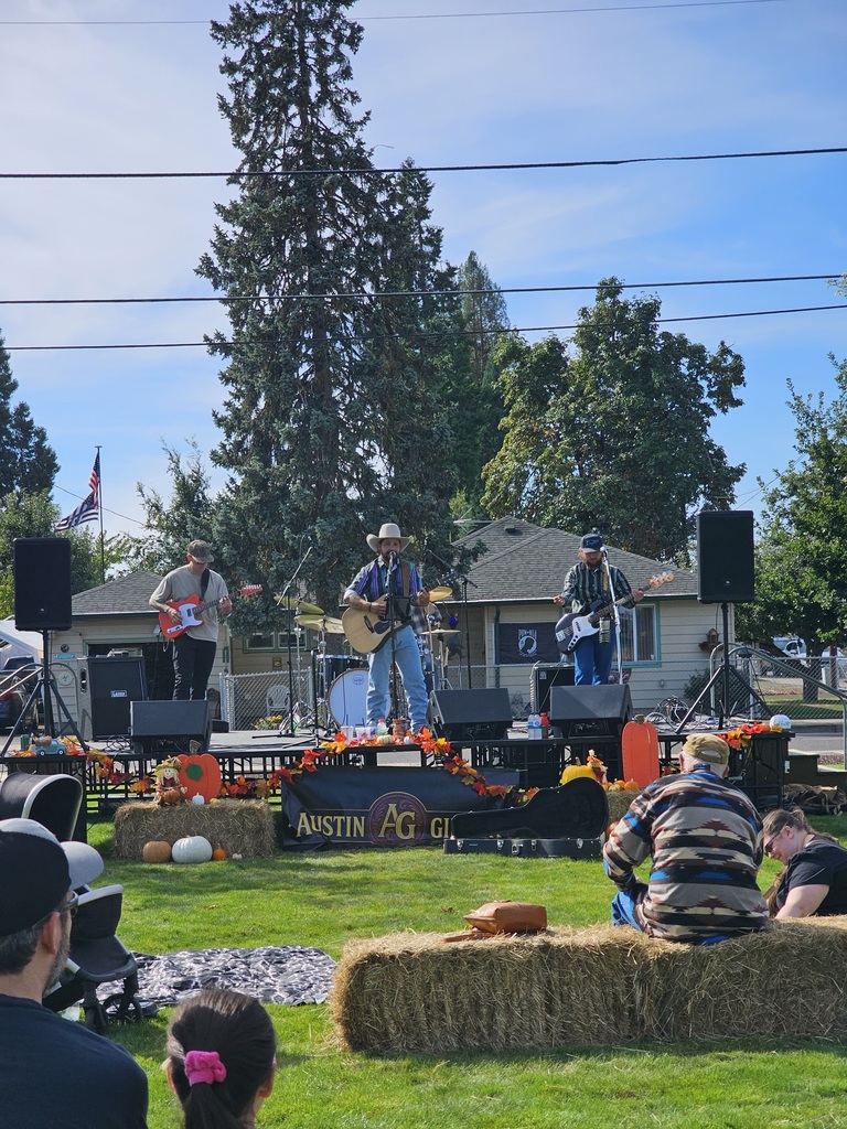 An image of event goers watching Austin Gilbert perform at the Creswell Fall Festival.