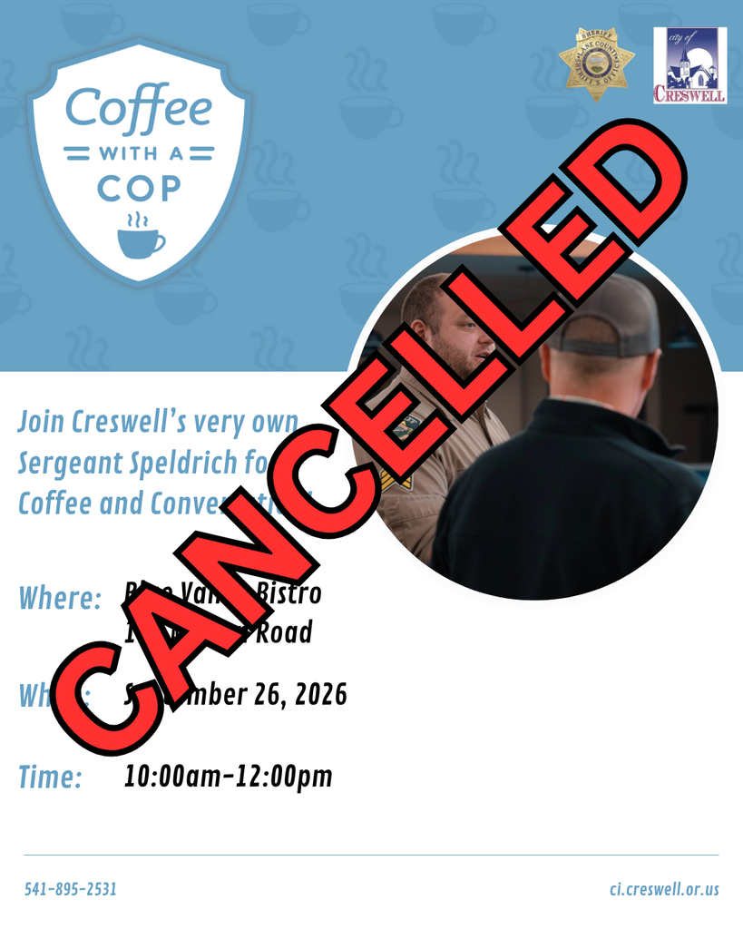 A post notifying the public that the September 26, 2026, Coffee with a Cop event is cancelled.