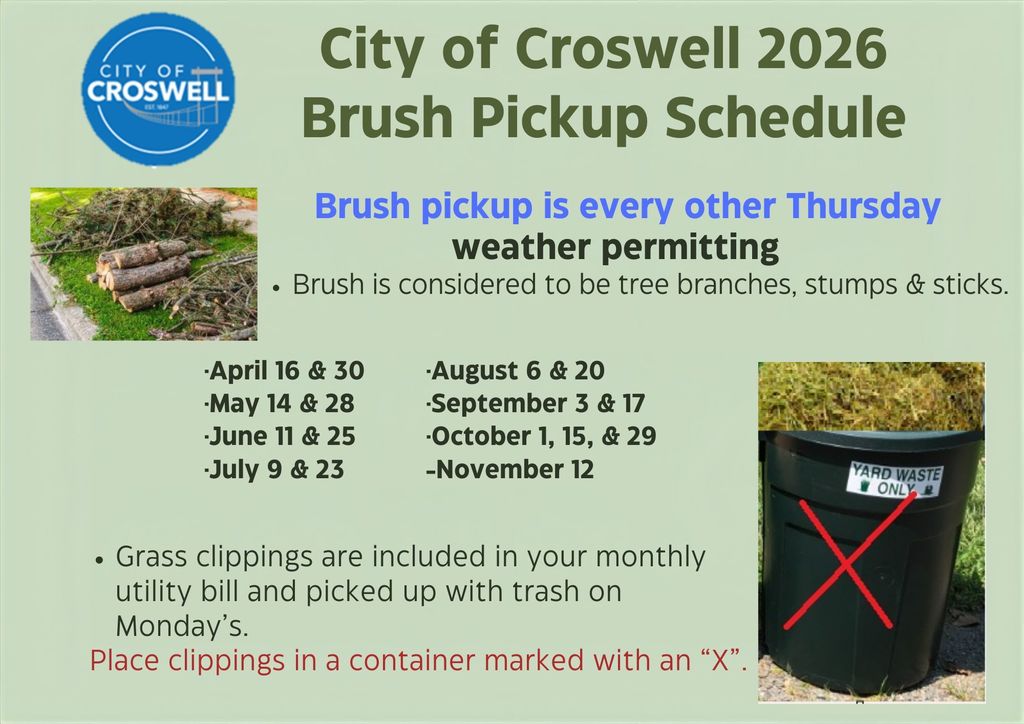 Brush Pickup schedule 2026