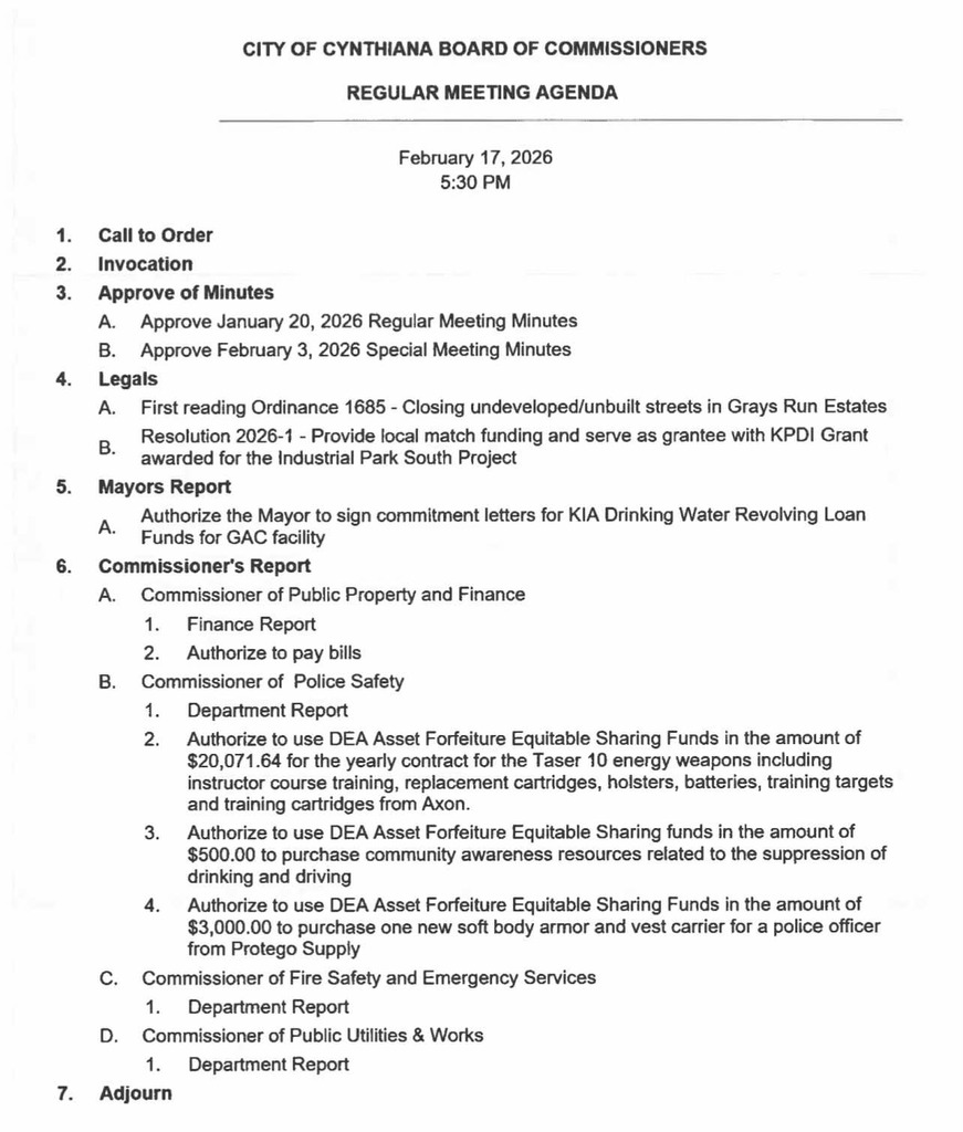 February 17th Meeting Agenda