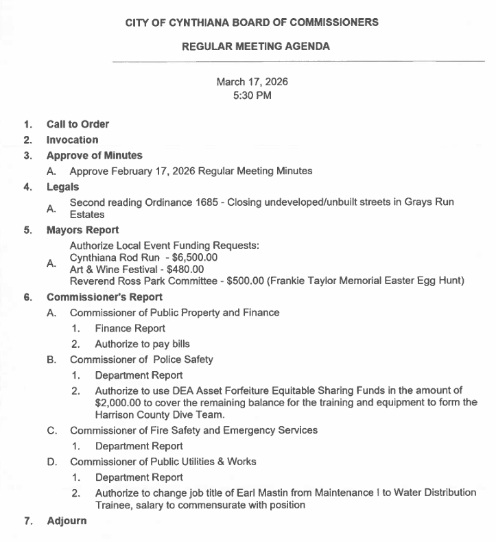 March 17, 2026, City Commission Regular Meeting Agenda