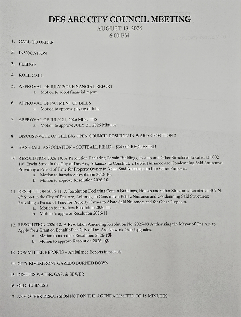August Agenda