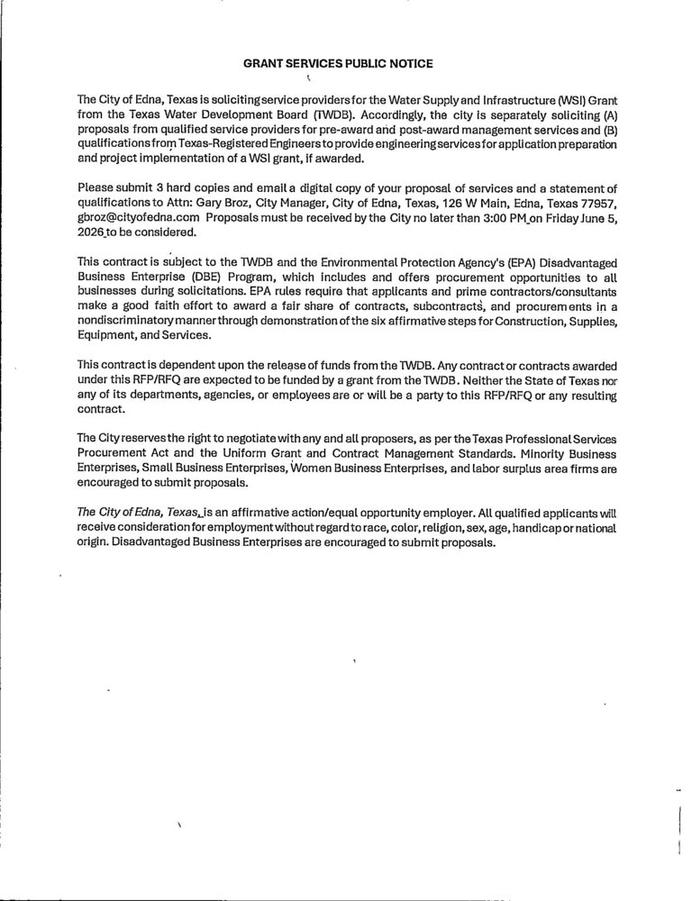 Grant Service Public Notice