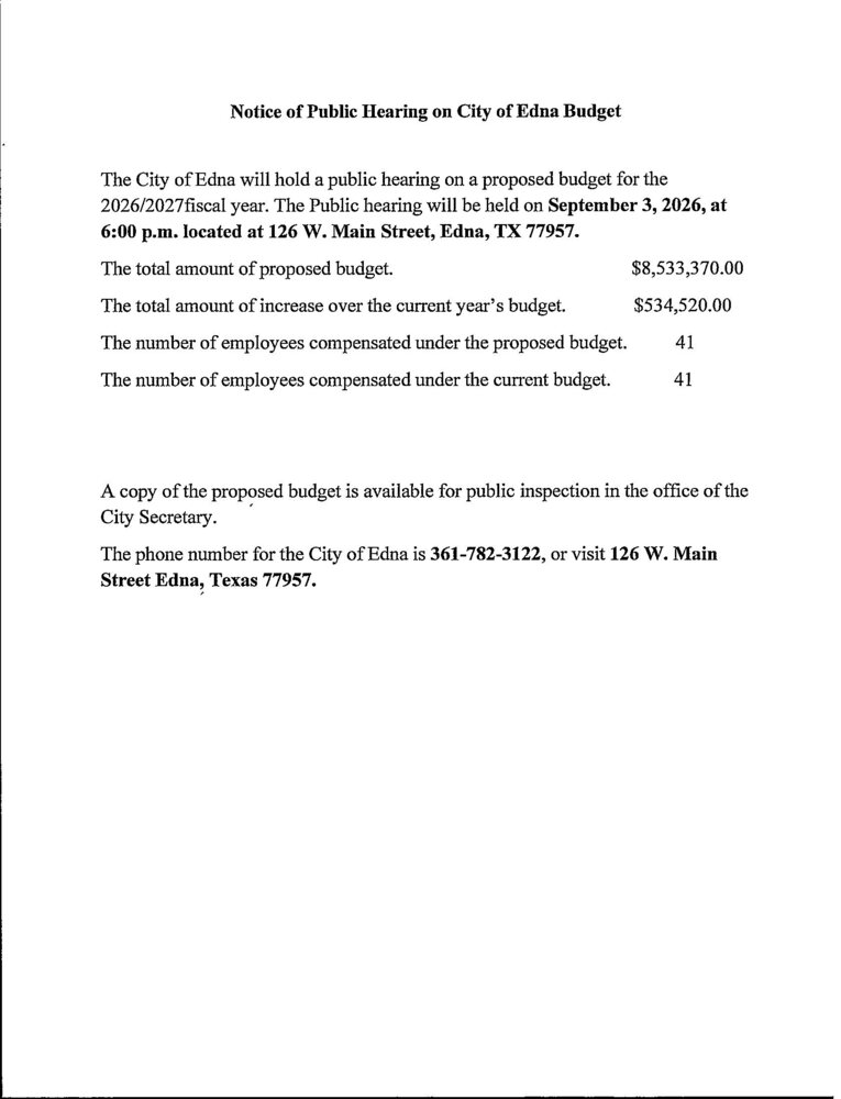 2026/2027 Budget Hearing