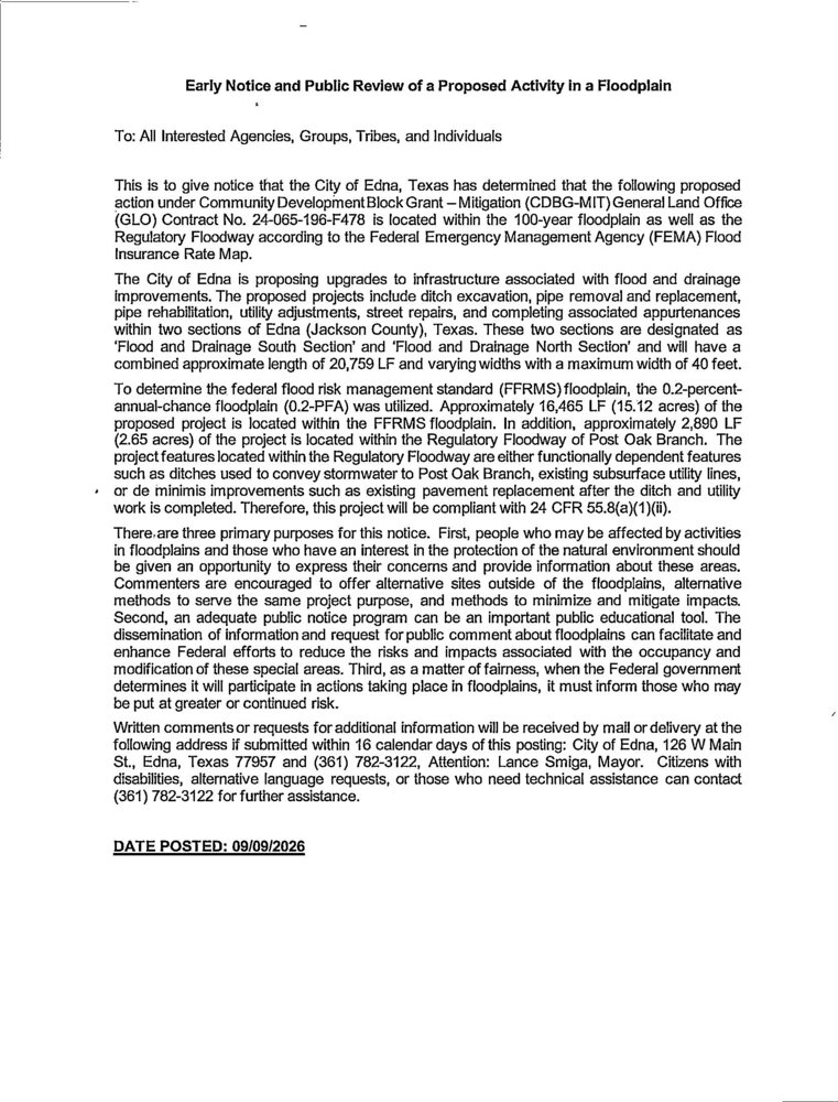 Proposed activity in floodplain