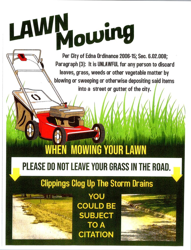 Please keep your yard in compliance with Edna City Codes !