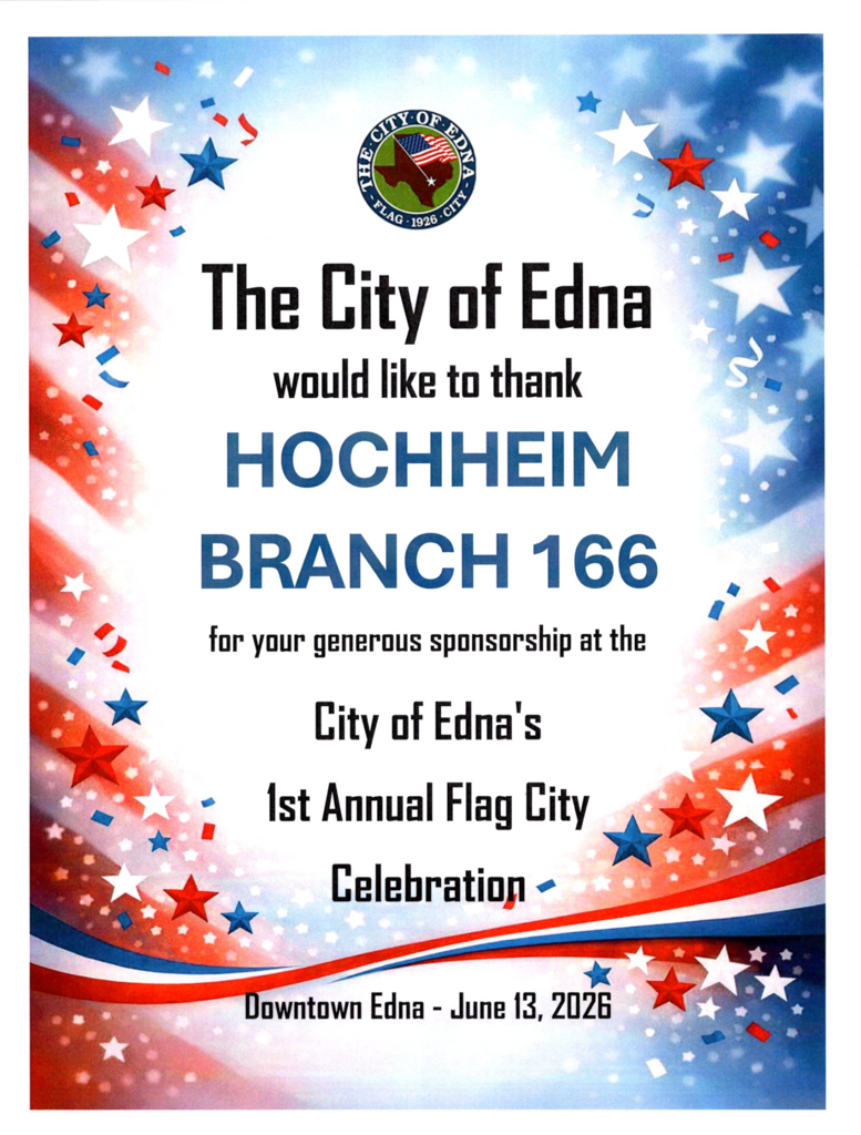 Hochheim Branch 166 sponsor thank you
