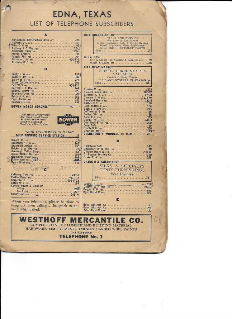 page 2 of the 1942 Edna phone book