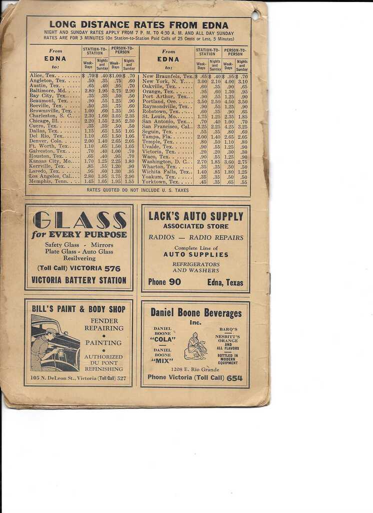 page 1 of the 1942 Edna phone book