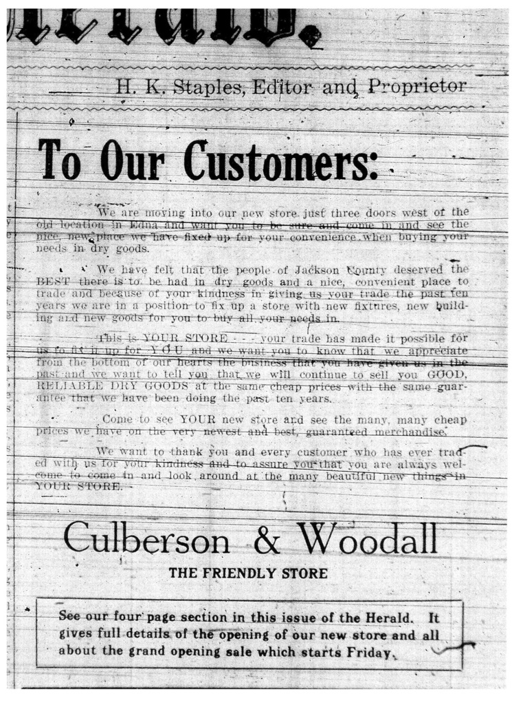1937 newspaper clipping about new store location