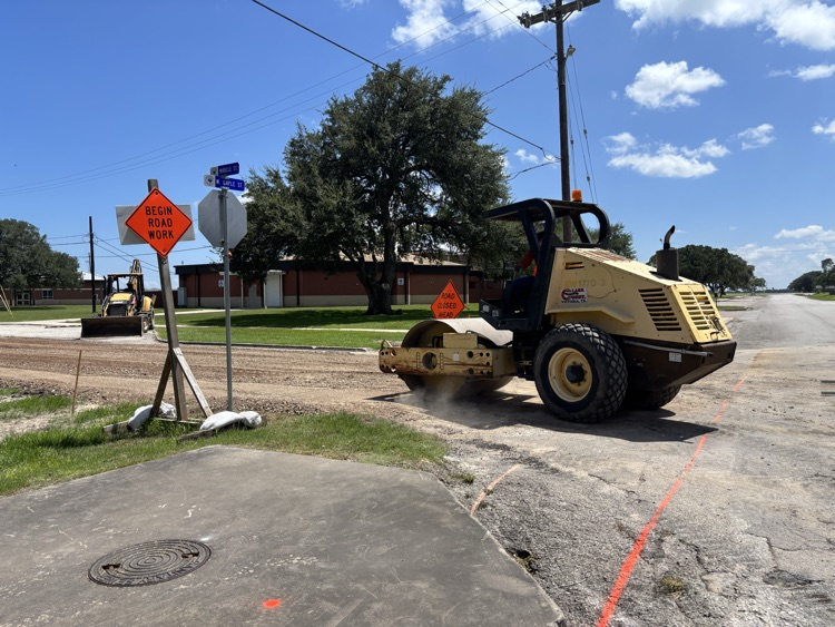 Work continues on Miracle Drive by Edna High School.