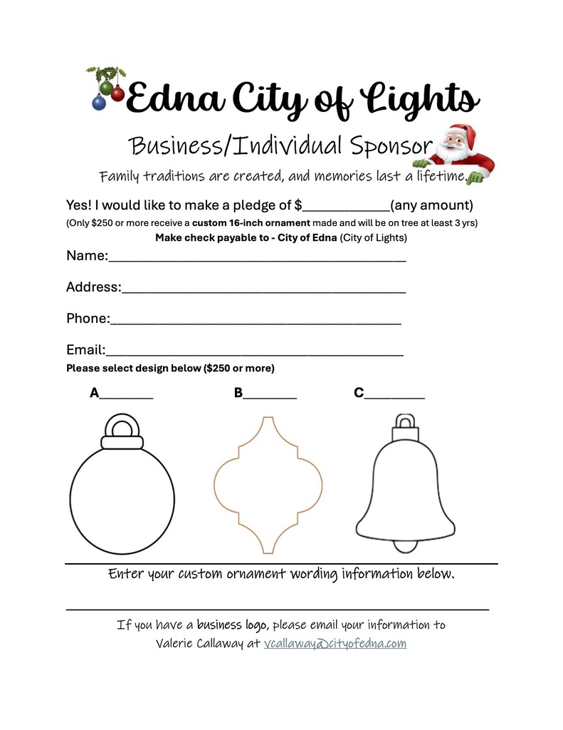 Ornament sponsorship form page 2