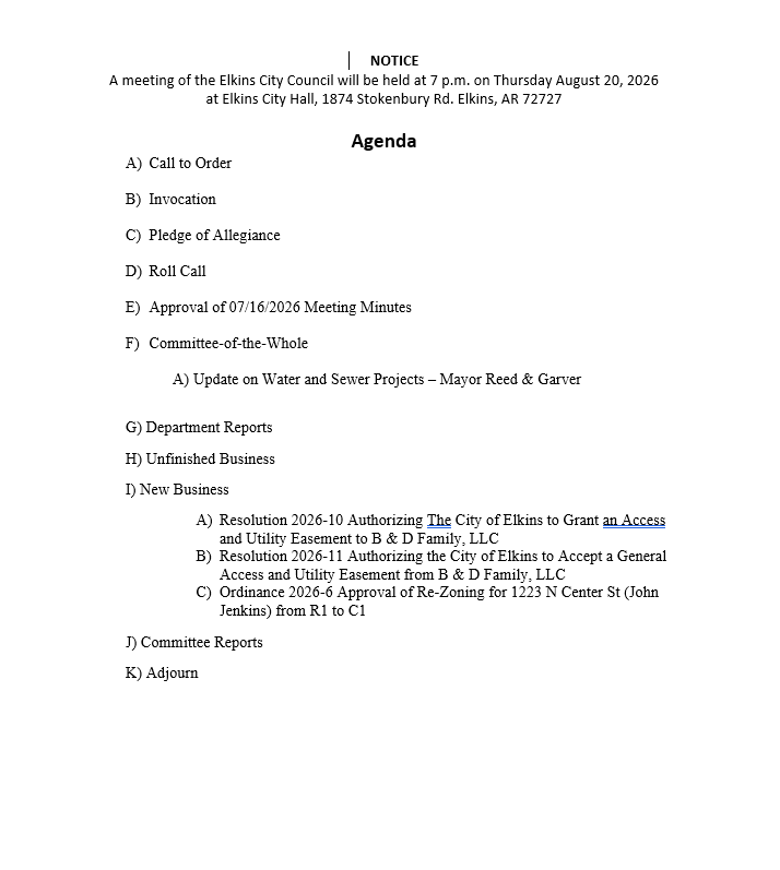 City Council Agenda August 2026