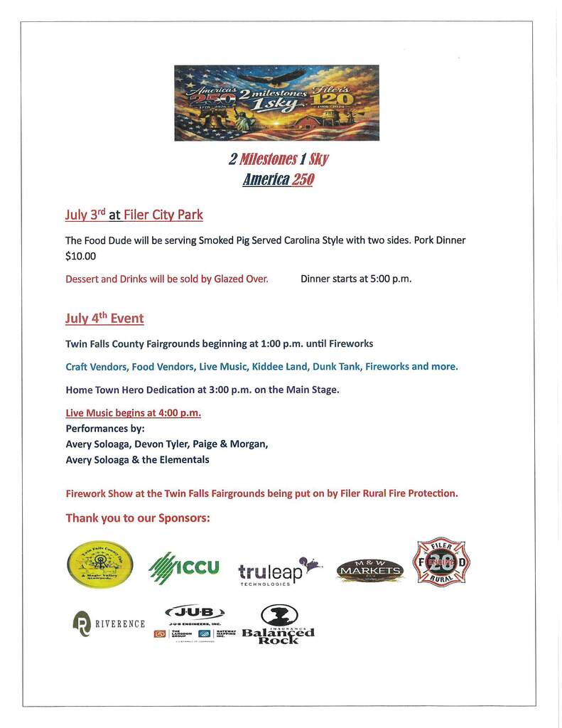 4th of July Schedule