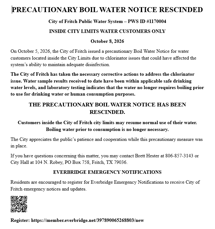 picture of precautionary boil water notice rescinded, effective immediately 10-8-2026 at 4:20pm