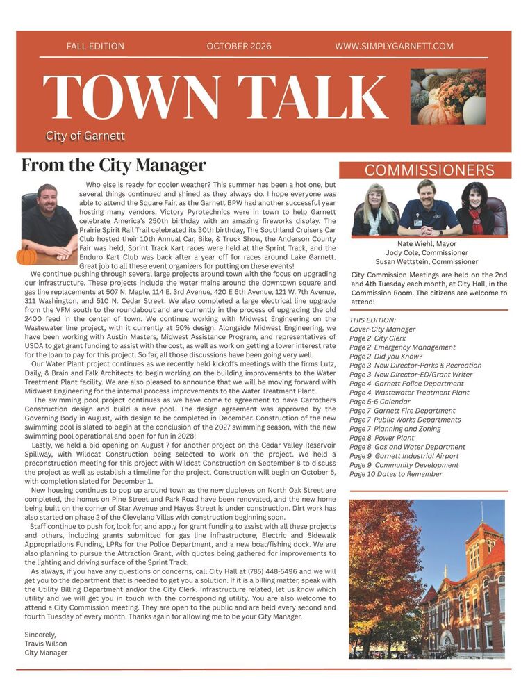 Town Talk Fall Edition News Stories with fall photos and city officials