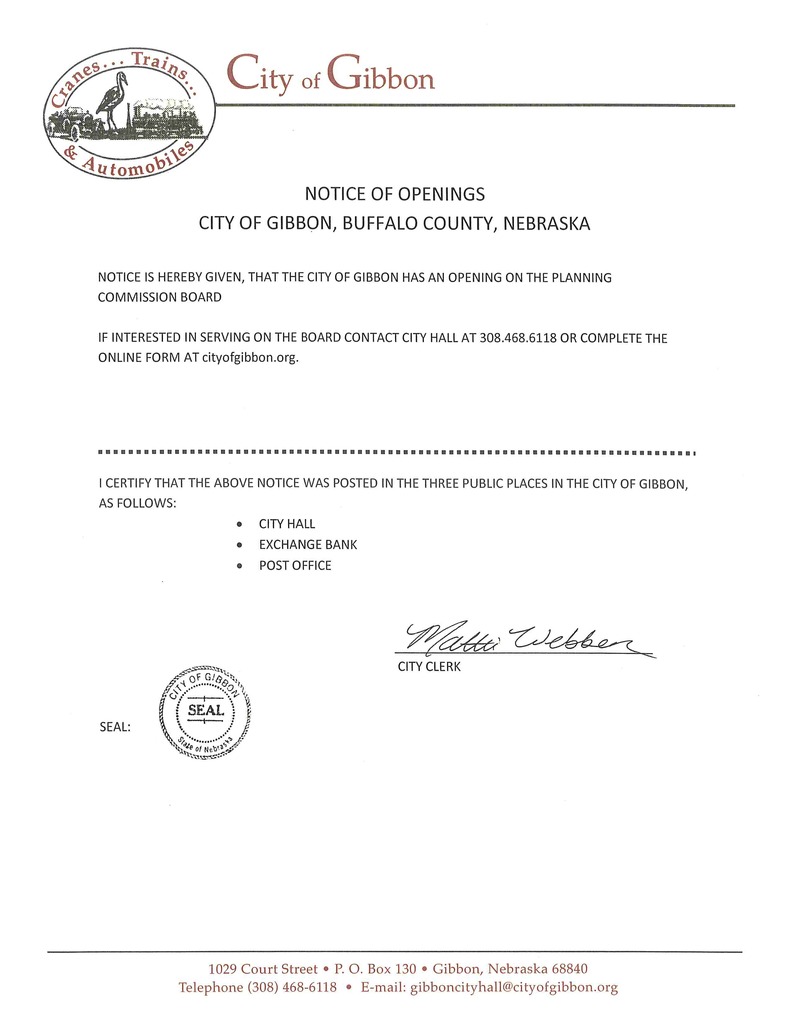 ** PLANNING COMMISSION BOARD OPENING**