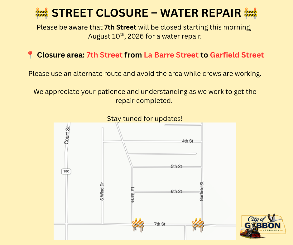 STREET CLOSURE – WATER REPAIR 
