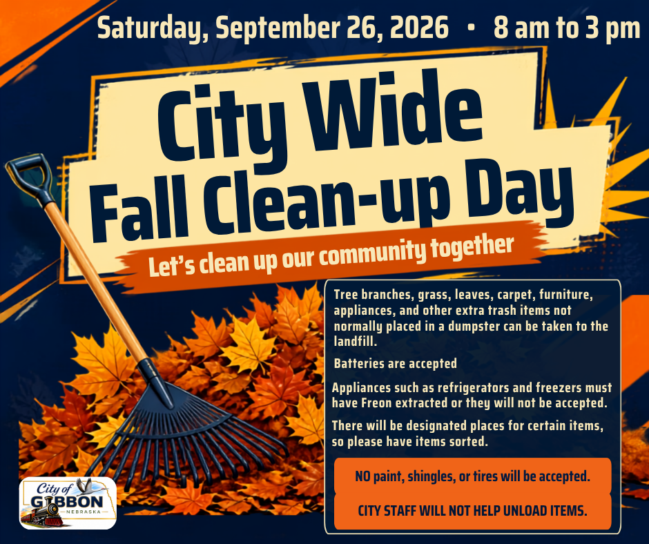 City Wide Fall Clean-up Day - Saturday, September 26, 2026, 8 am to 3 pm