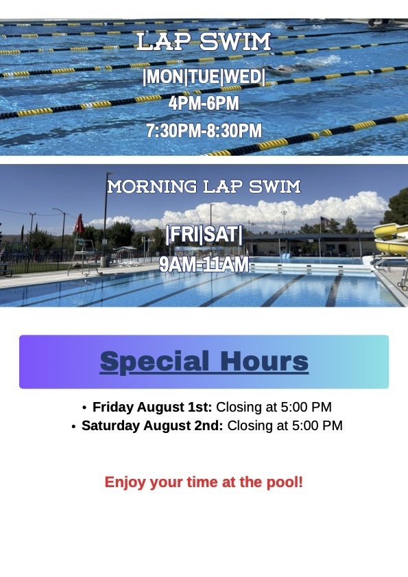 Flyer with updated times for August Pool Hours