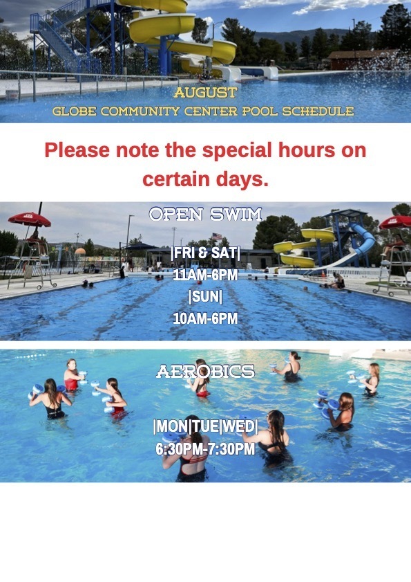 Flyer with updated times for August Pool Hours