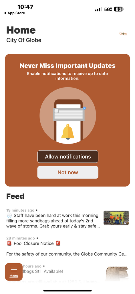 Allow notifications option
