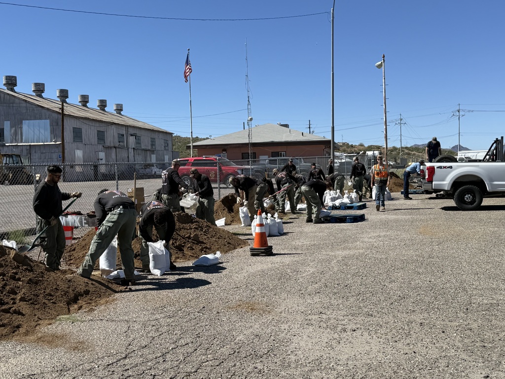 Sandbag crew working to keep sandbags available for the public 