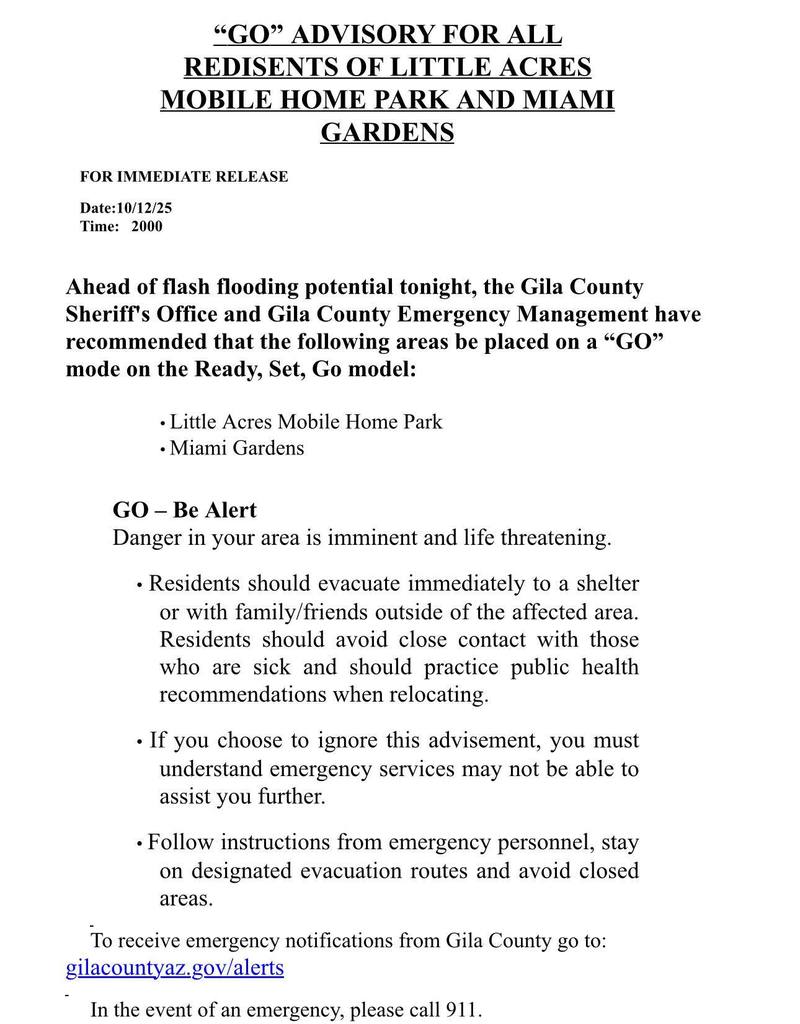GO advisory for all residents of Little Acres Mobile Home Park and Miami Gardens