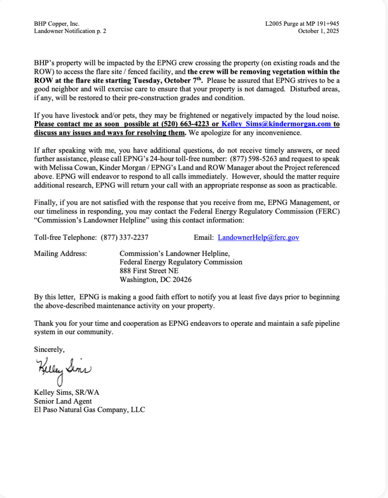 Notice from El Paso Natural Gas Co.