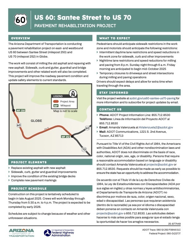 US 60 Santee St to US 70  Pavement Rehabilitation Fact Sheet 