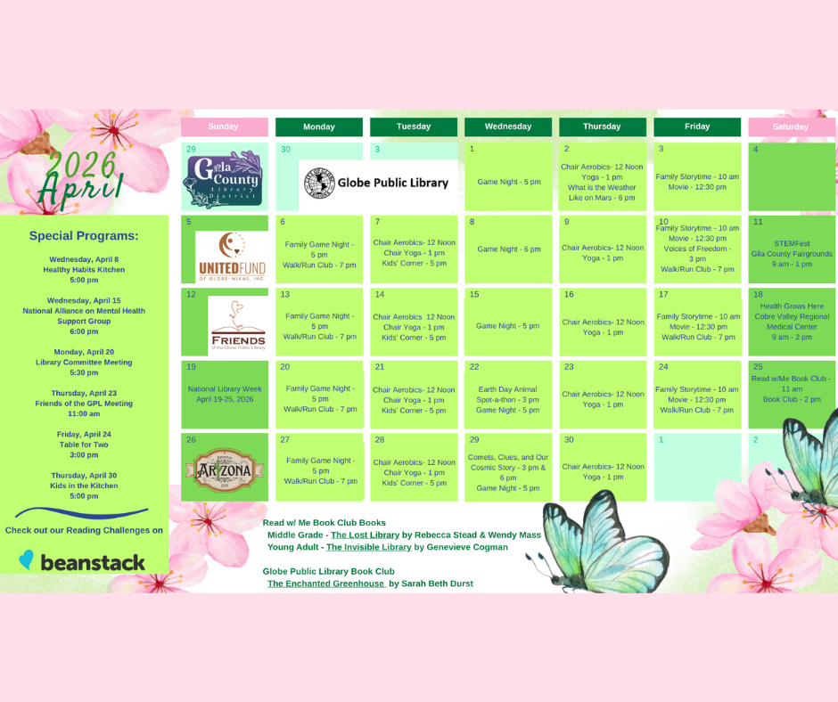 Globe Public Library April Cal