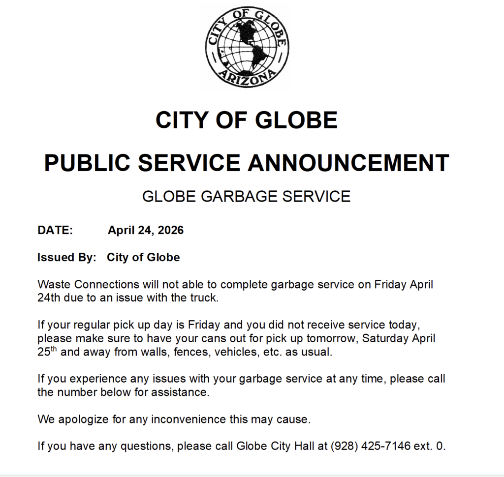 GARBAGE SERVICE 04/24/26