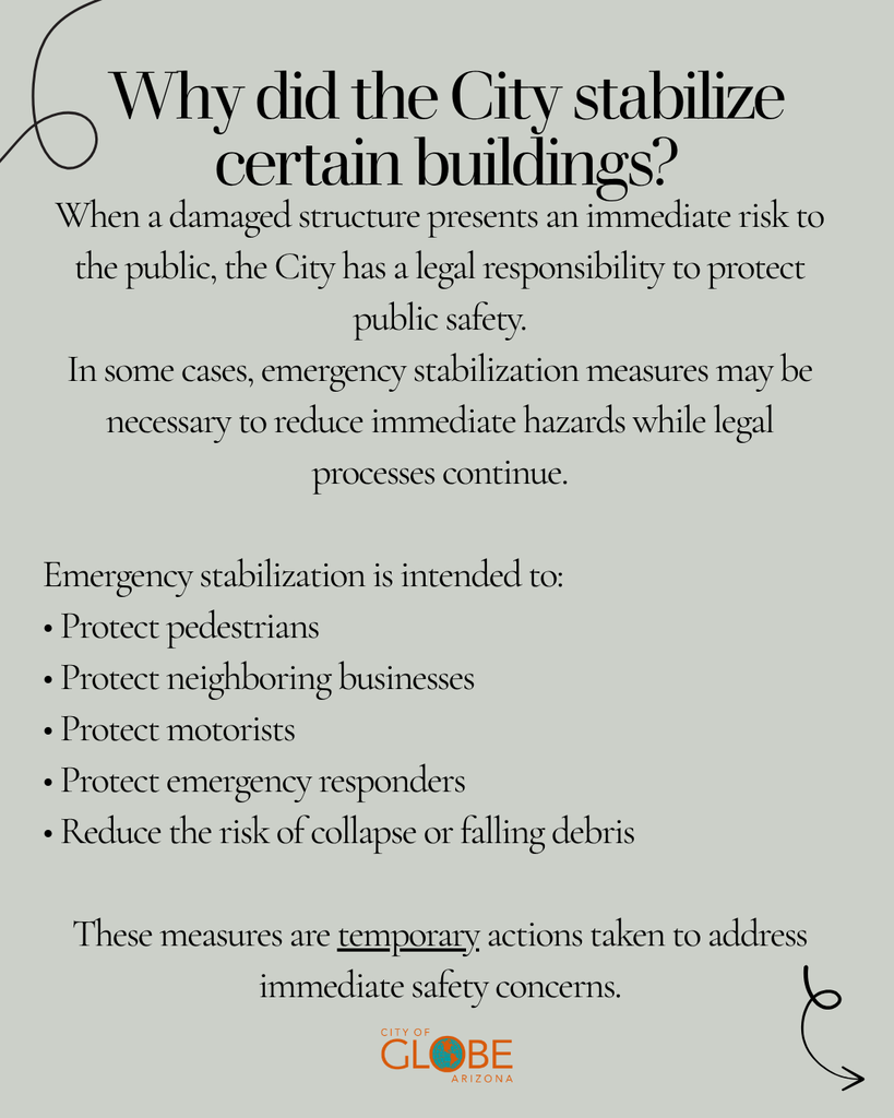 Why did the City stabilize certain buildings?
