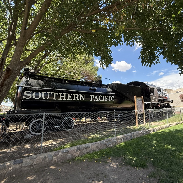 Photo of the freshly painted train at City Hall