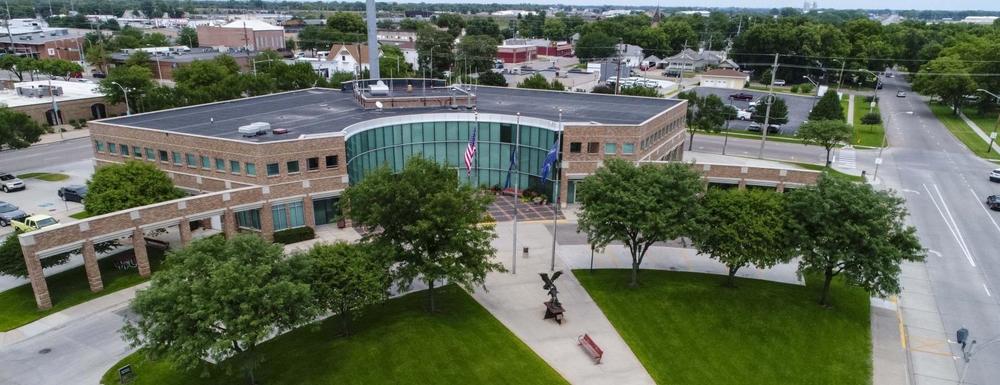 Aerial view of City Hall in Grand Island