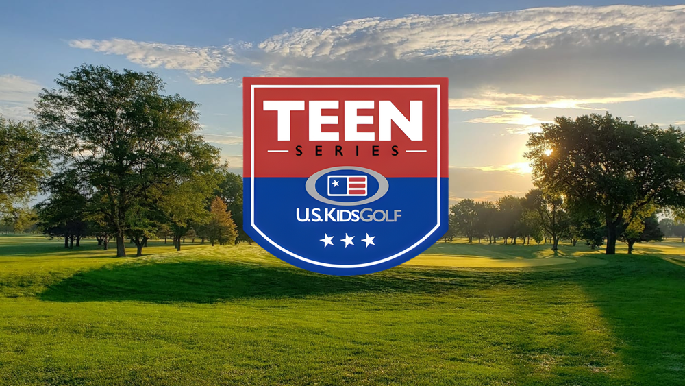 U.S. Kids Golf Teen Series Logo over a backdrop of Hole #9 at Jackrabbit Run Golf Course