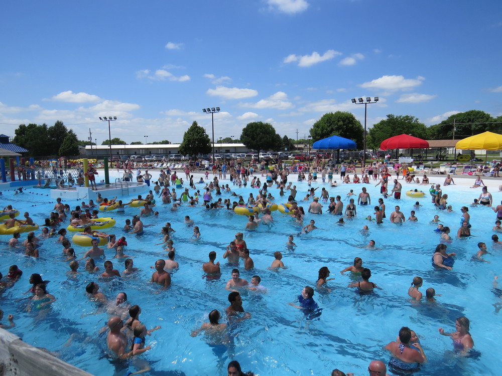 Hundreds of people swimming at Island Oasis