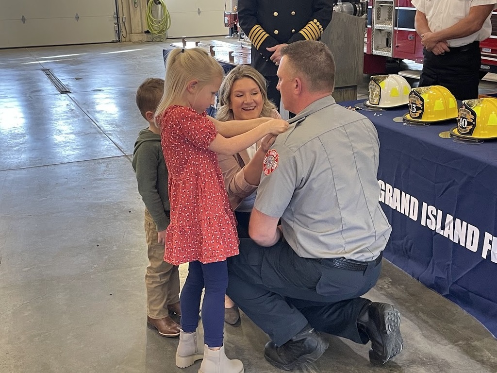 Today we had the honor of recognizing several members of the Grand Island Fire Department during a promotional ceremony at Station 1. These promotions reflect years of dedication, leadership and service to the community. Please join us in congratulating: • Austin Miller — Captain • TJ Nordstrom — Captain • Justin Ferris — Battalion Chief • Ed Carlin — Division Chief We are proud of the commitment these individuals continue to show to the Grand Island community every day. Congratulations on this well-earned next step in your careers. 🚒👏