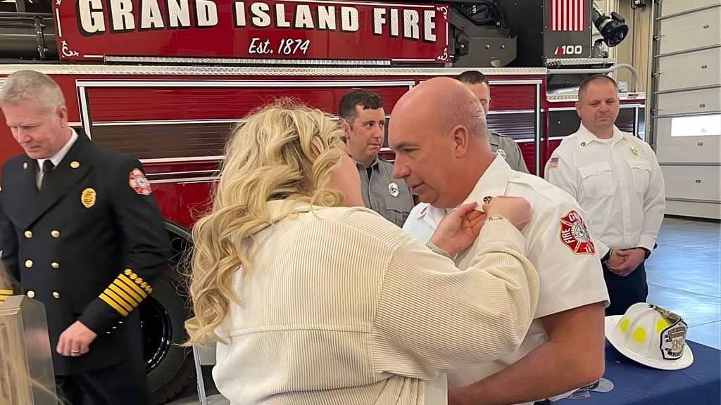 Today we had the honor of recognizing several members of the Grand Island Fire Department during a promotional ceremony at Station 1. These promotions reflect years of dedication, leadership and service to the community. Please join us in congratulating: • Austin Miller — Captain • TJ Nordstrom — Captain • Justin Ferris — Battalion Chief • Ed Carlin — Division Chief We are proud of the commitment these individuals continue to show to the Grand Island community every day. Congratulations on this well-earned next step in your careers. 🚒👏