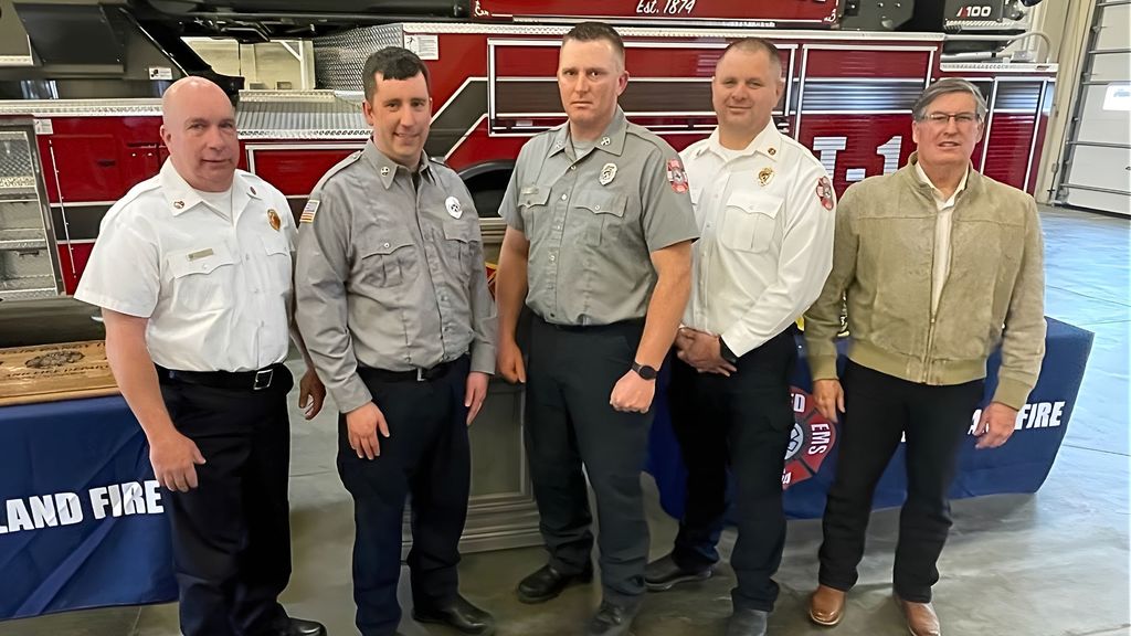 Today we had the honor of recognizing several members of the Grand Island Fire Department during a promotional ceremony at Station 1. These promotions reflect years of dedication, leadership and service to the community. Please join us in congratulating: • Austin Miller — Captain • TJ Nordstrom — Captain • Justin Ferris — Battalion Chief • Ed Carlin — Division Chief We are proud of the commitment these individuals continue to show to the Grand Island community every day. Congratulations on this well-earned next step in your careers. 🚒👏